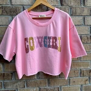 Peach Love California Rhinestone Cowgirl Crop Top – Size M